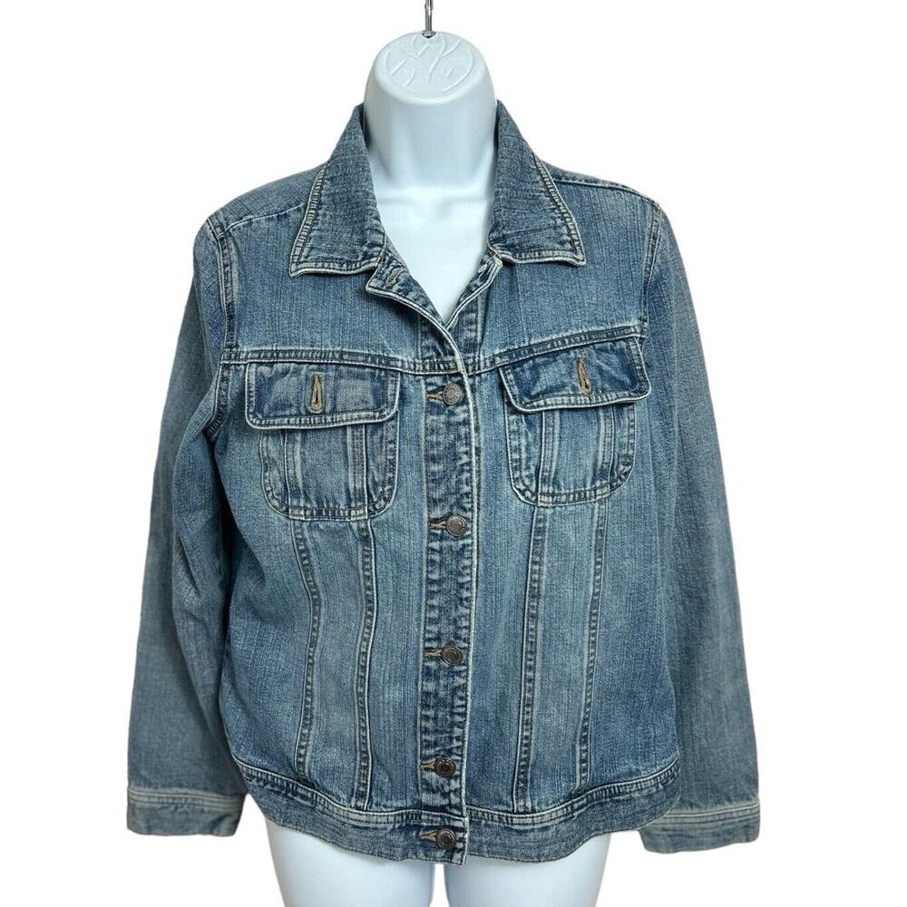 Vintage Y2K Old Navy Trucker Denim Jacket Sz M Light Blue Jean Wash - Picture 2 of 8